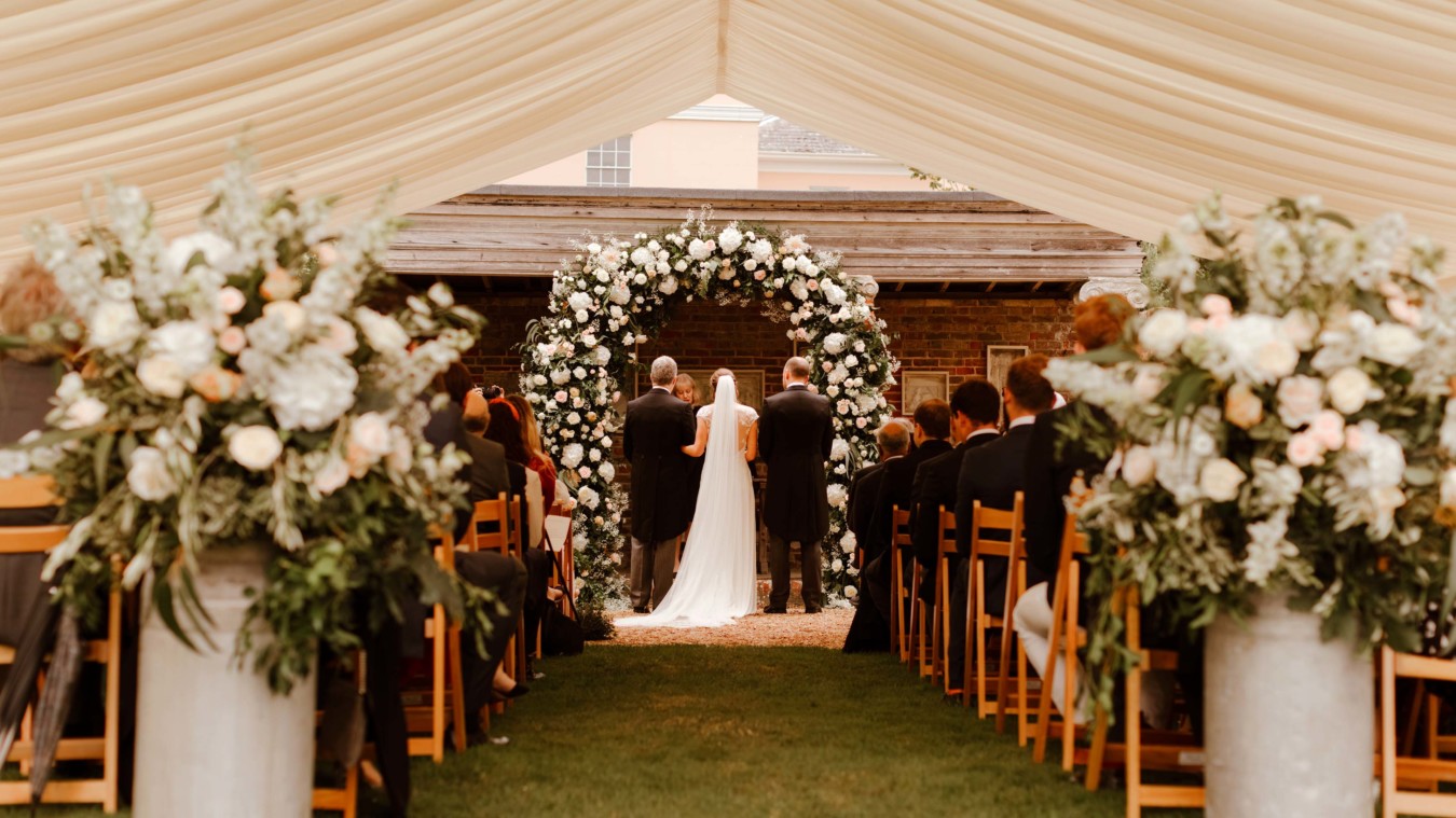 Bignor Park Weddings Greek Loggia & Formal Gardens flower arch