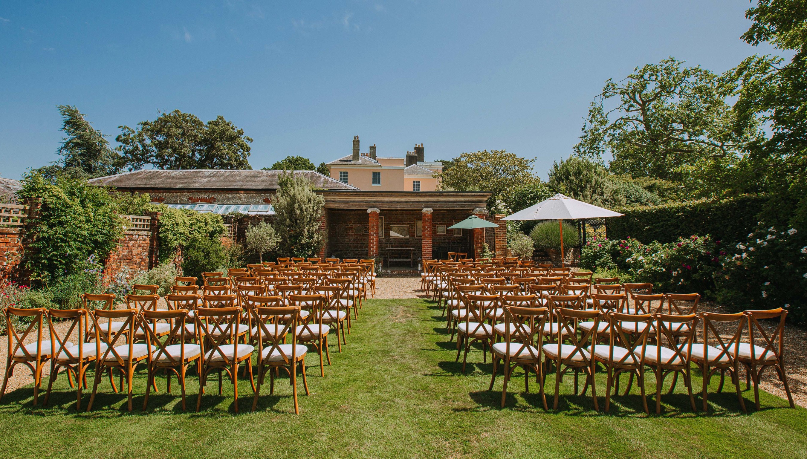 Bignor Park Weddings Greek Loggia & Formal Gardens set ups